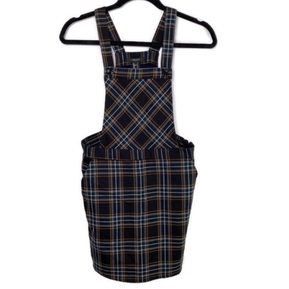 Forever 21 Dresses & Skirts - Forever 21 Overall Jumper Dress Navy & Green Plaid